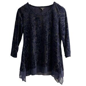 Simply Vera Wang Top L Blue Burnout Velvet Chiffon Trim Tunic Whimsigoth Fairy